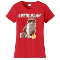 Cool Funny Tennis Cat Wearing Sunglasses Tennis Racket Ball Women's T-Shirt