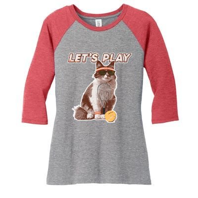 Cool Funny Tennis Cat Wearing Sunglasses Tennis Racket Ball Women's Tri-Blend 3/4-Sleeve Raglan Shirt