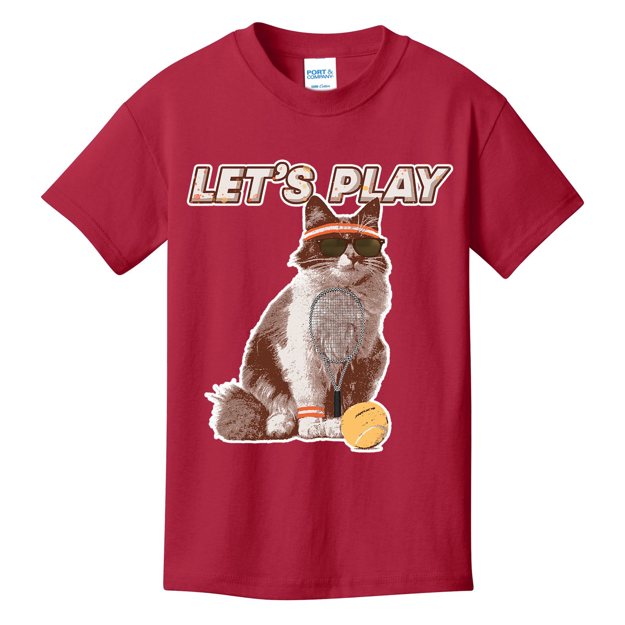 Cool Funny Tennis Cat Wearing Sunglasses Tennis Racket Ball Kids T-Shirt
