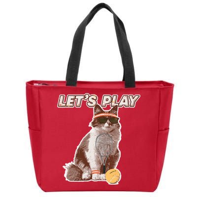 Cool Funny Tennis Cat Wearing Sunglasses Tennis Racket Ball Zip Tote Bag