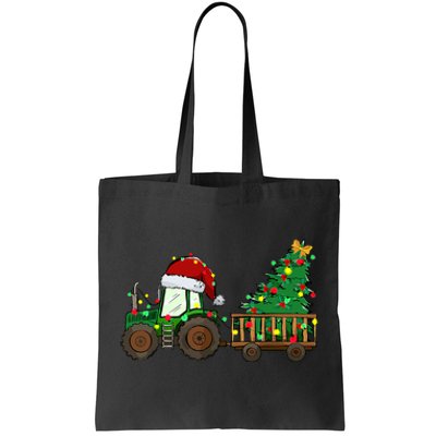 Christmas Farm Tractor Xmas Tree Lights Santa Hat Farmer Tote Bag