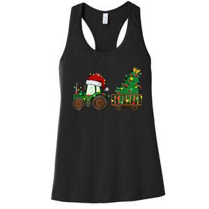 Christmas Farm Tractor Xmas Tree Lights Santa Hat Farmer Women's Racerback Tank