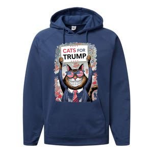 Cats For Trump 2024 Kittens And Ducks For Trump Vance 2024 Meaningful Gift Performance Fleece Hoodie