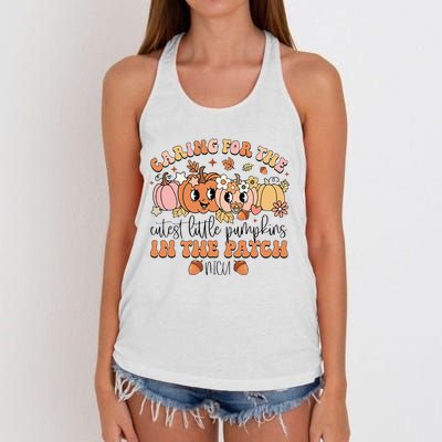 Caring For The Cutest Little Pumpkins In The Patch Nicu Fall Women's Knotted Racerback Tank