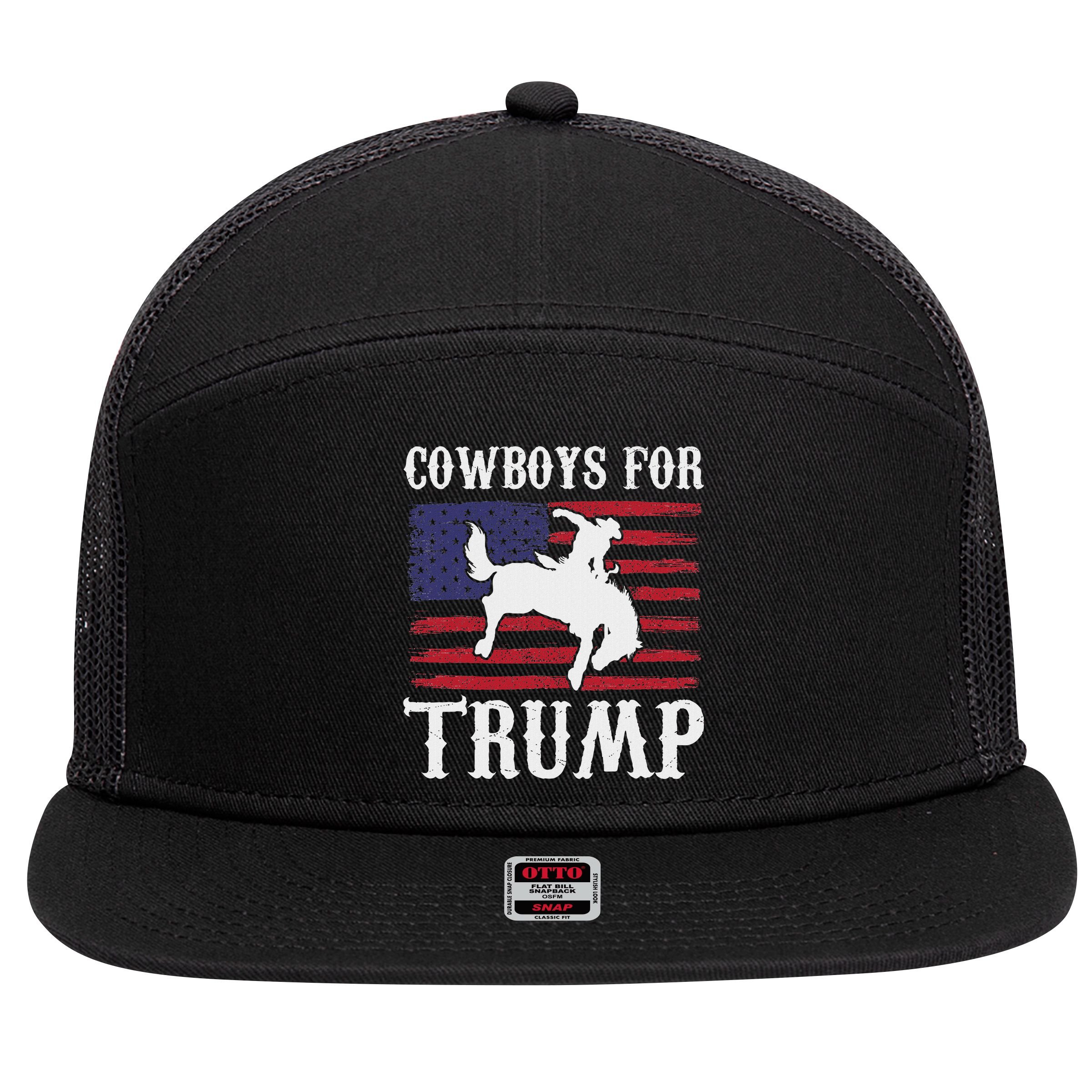 Cowboys For Trump: Western Trump Supporter Design 7 Panel Mesh Trucker Snapback Hat