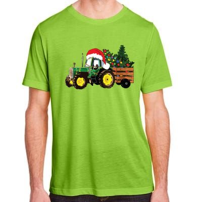 Christmas Farm Tractor Christmas Tree Lights Santa Farmer Adult ChromaSoft Performance T-Shirt