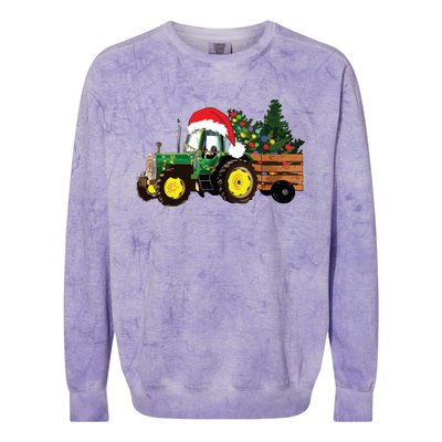 Christmas Farm Tractor Christmas Tree Lights Santa Farmer Colorblast Crewneck Sweatshirt