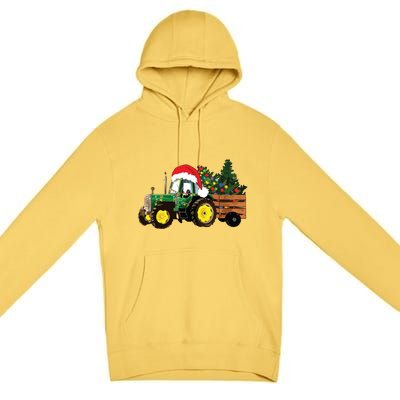 Christmas Farm Tractor Christmas Tree Lights Santa Farmer Premium Pullover Hoodie