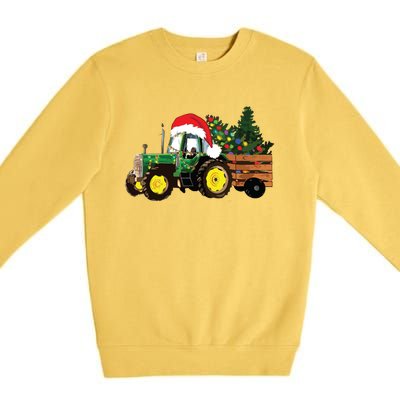 Christmas Farm Tractor Christmas Tree Lights Santa Farmer Premium Crewneck Sweatshirt