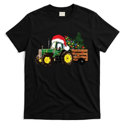 Christmas Farm Tractor Christmas Tree Lights Santa Farmer T-Shirt