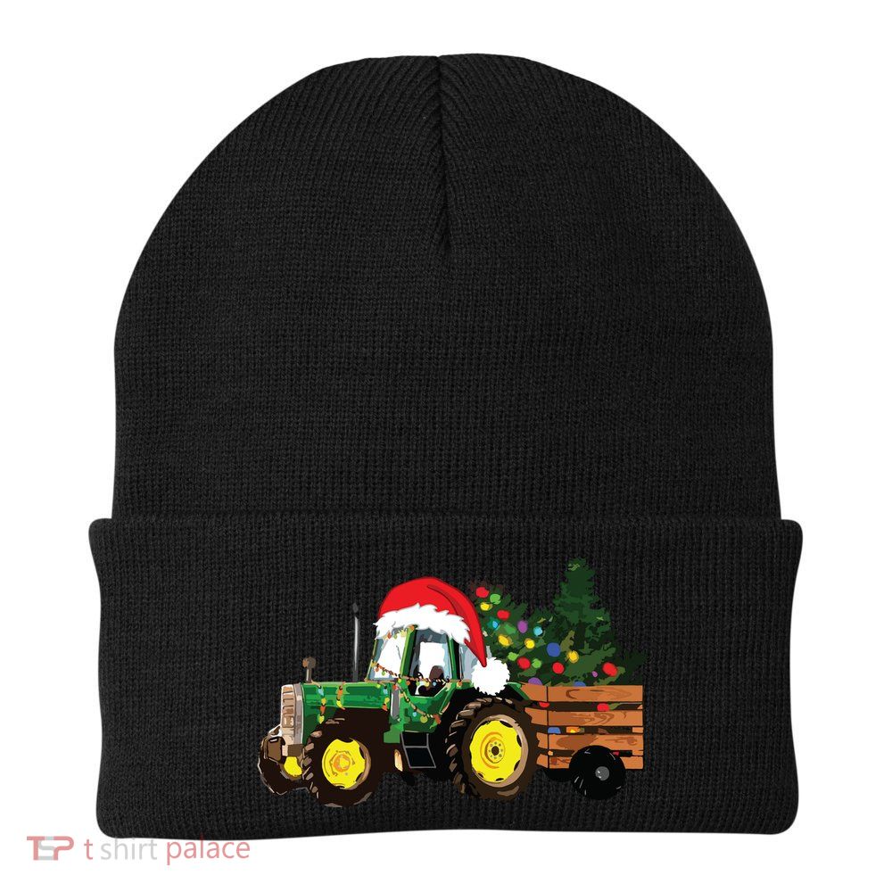 Christmas Farm Tractor Christmas Tree Lights Santa Farmer Beanie
