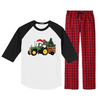 Christmas Farm Tractor Christmas Tree Lights Santa Farmer Raglan Sleeve Pajama Set