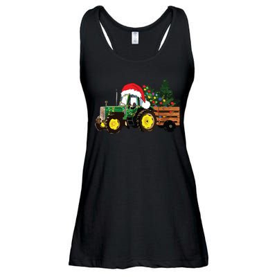 Christmas Farm Tractor Christmas Tree Lights Santa Farmer Ladies Essential Flowy Tank