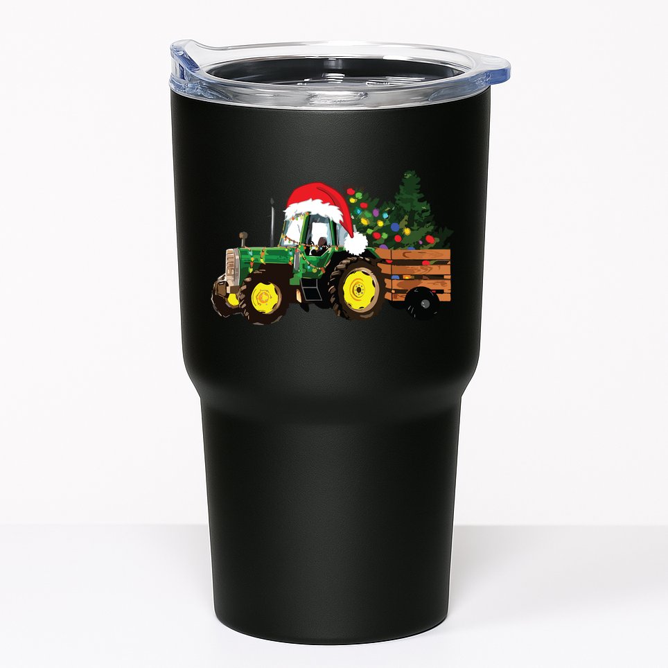Christmas Farm Tractor Christmas Tree Lights Santa Farmer Tumbler