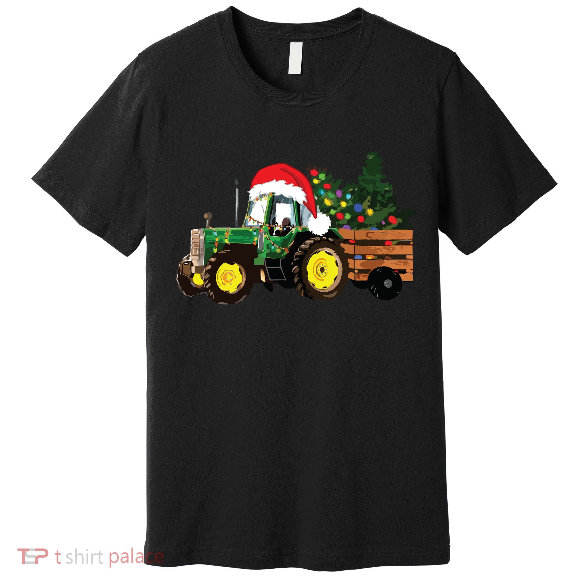 Christmas Farm Tractor Christmas Tree Lights Santa Farmer Premium T-Shirt