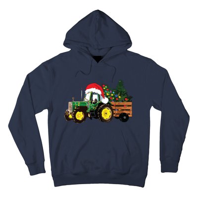 Christmas Farm Tractor Christmas Tree Lights Santa Farmer Hoodie