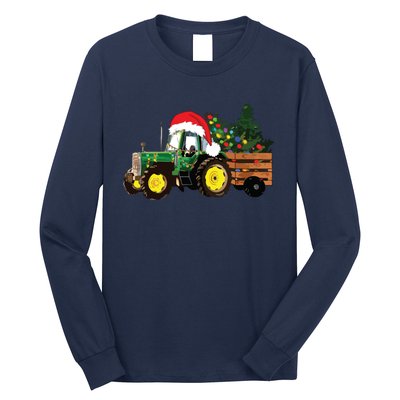 Christmas Farm Tractor Christmas Tree Lights Santa Farmer Long Sleeve Shirt