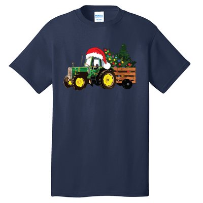 Christmas Farm Tractor Christmas Tree Lights Santa Farmer Tall T-Shirt