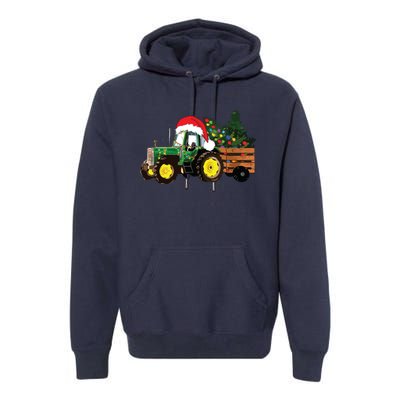 Christmas Farm Tractor Christmas Tree Lights Santa Farmer Premium Hoodie