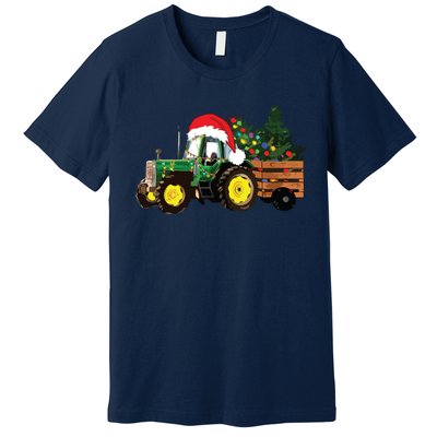 Christmas Farm Tractor Christmas Tree Lights Santa Farmer Premium T-Shirt