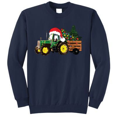 Christmas Farm Tractor Christmas Tree Lights Santa Farmer Tall Sweatshirt