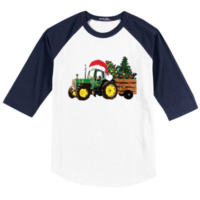 Christmas Farm Tractor Christmas Tree Lights Santa Farmer Baseball Sleeve Shirt