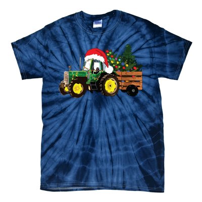 Christmas Farm Tractor Christmas Tree Lights Santa Farmer Tie-Dye T-Shirt