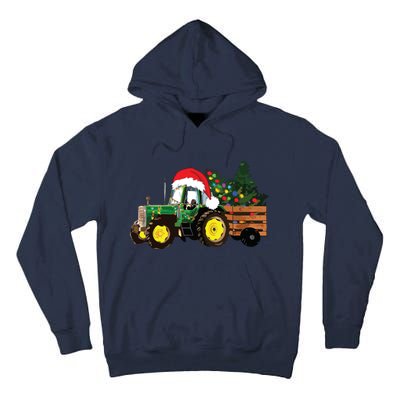 Christmas Farm Tractor Christmas Tree Lights Santa Farmer Tall Hoodie