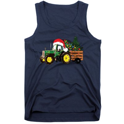 Christmas Farm Tractor Christmas Tree Lights Santa Farmer Tank Top