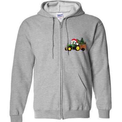 Christmas Farm Tractor Christmas Tree Lights Santa Farmer Full Zip Hoodie