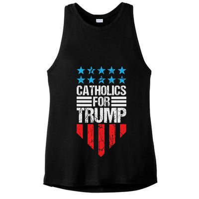 Catholics For Trump 2024: Retro Usa Flag Design Ladies PosiCharge Tri-Blend Wicking Tank