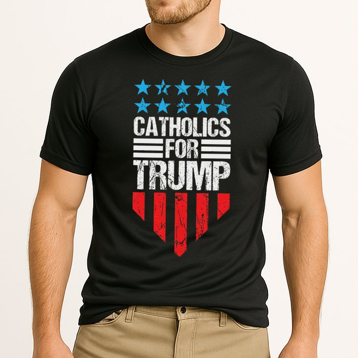 Catholics For Trump 2024: Retro Usa Flag Design Cooling Performance Crew T-Shirt
