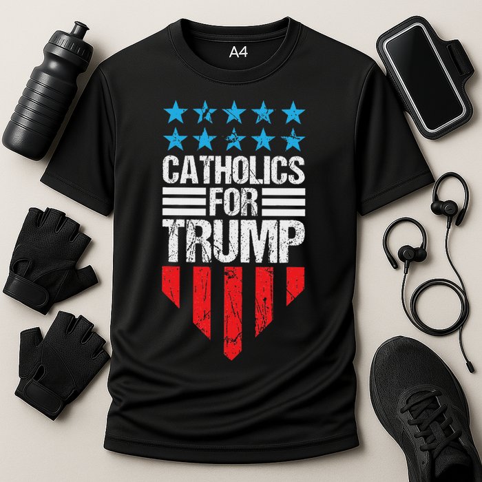 Catholics For Trump 2024: Retro Usa Flag Design Cooling Performance Crew T-Shirt