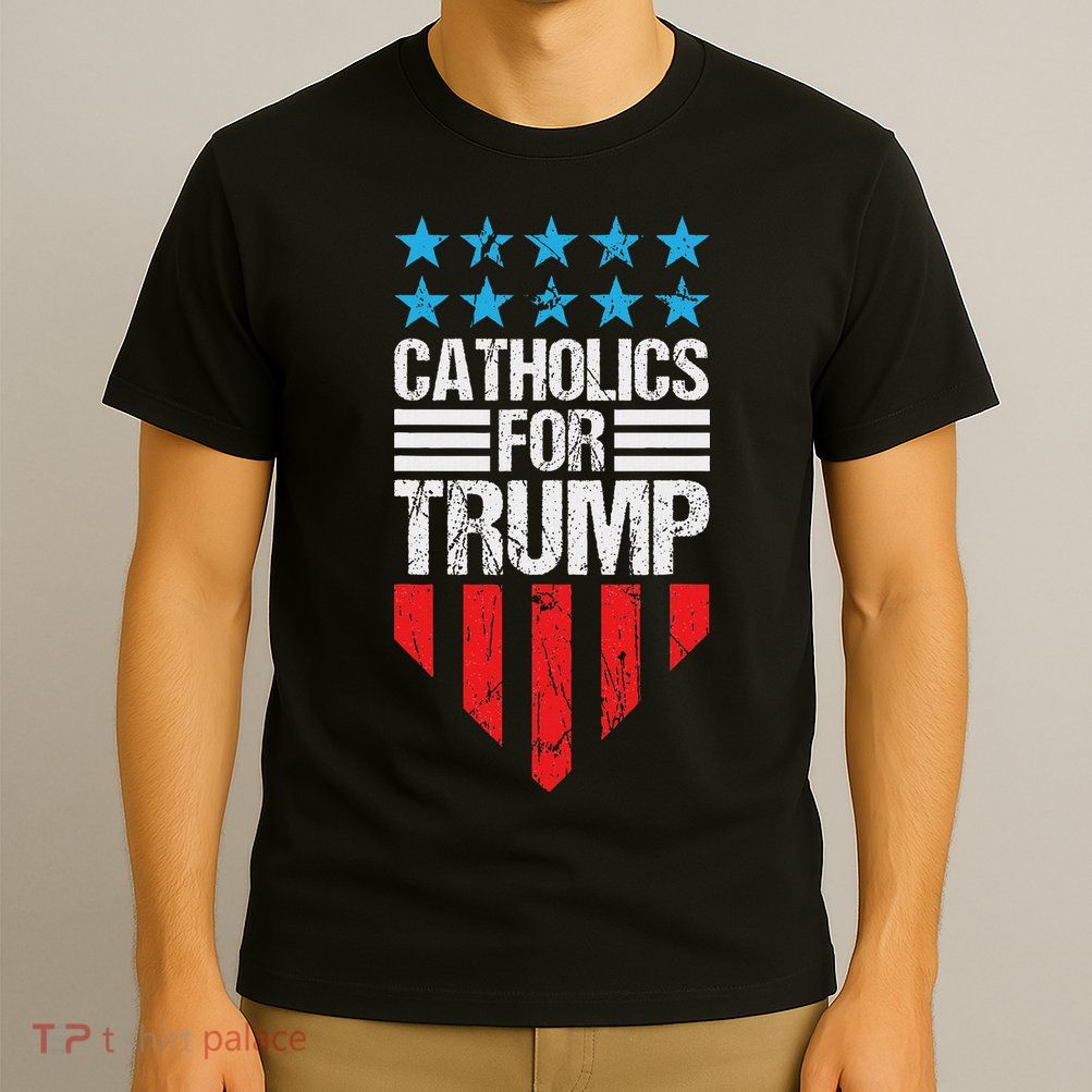 Catholics For Trump 2024: Retro Usa Flag Design T-Shirt
