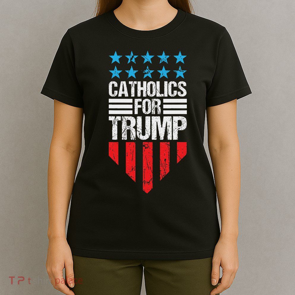 Catholics For Trump 2024: Retro Usa Flag Design T-Shirt