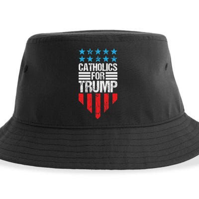 Catholics For Trump 2024: Retro Usa Flag Design Sustainable Bucket Hat