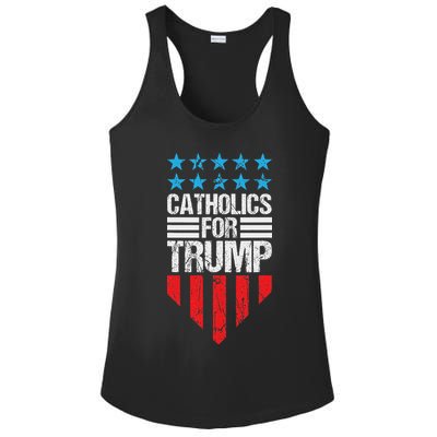Catholics For Trump 2024: Retro Usa Flag Design Ladies PosiCharge Competitor Racerback Tank