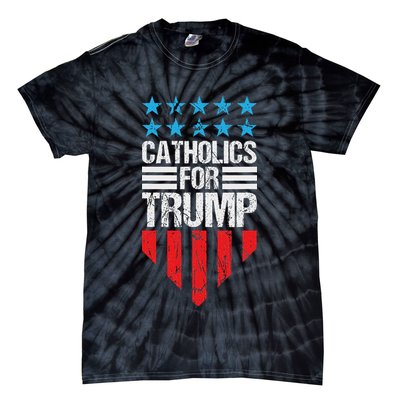 Catholics For Trump 2024: Retro Usa Flag Design Tie-Dye T-Shirt