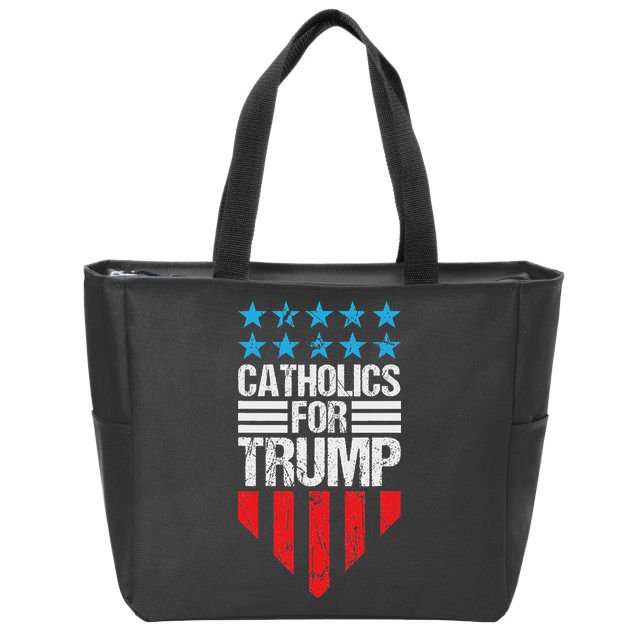 Catholics For Trump 2024: Retro Usa Flag Design Zip Tote Bag