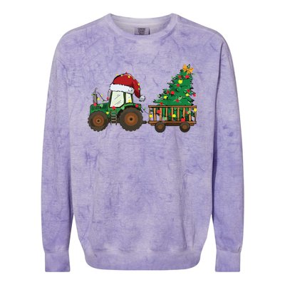 Christmas Farm Tractor Xmas Tree Lights Santa Hat Farmer Colorblast Crewneck Sweatshirt