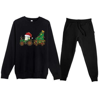 Christmas Farm Tractor Xmas Tree Lights Santa Hat Farmer Premium Crewneck Sweatsuit Set