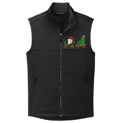 Christmas Farm Tractor Xmas Tree Lights Santa Hat Farmer Collective Smooth Fleece Vest