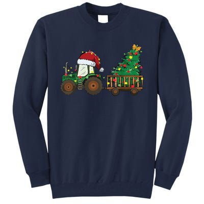 Christmas Farm Tractor Xmas Tree Lights Santa Hat Farmer Tall Sweatshirt