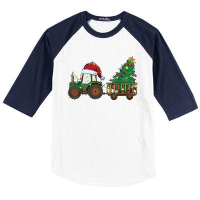 Christmas Farm Tractor Xmas Tree Lights Santa Hat Farmer Baseball Sleeve Shirt