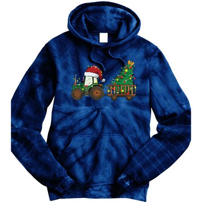 Christmas Farm Tractor Xmas Tree Lights Santa Hat Farmer Tie Dye Hoodie