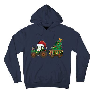 Christmas Farm Tractor Xmas Tree Lights Santa Hat Farmer Tall Hoodie