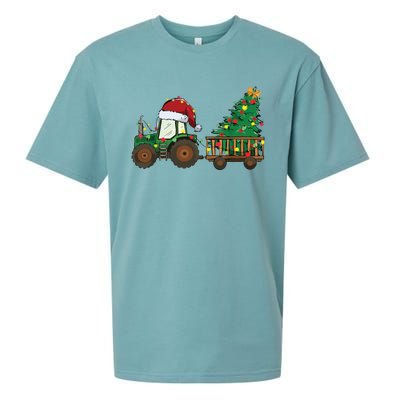 Christmas Farm Tractor Xmas Tree Lights Santa Hat Farmer Sueded Cloud Jersey T-Shirt