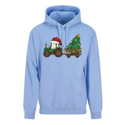 Christmas Farm Tractor Xmas Tree Lights Santa Hat Farmer Unisex Surf Hoodie