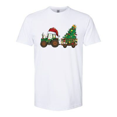 Christmas Farm Tractor Xmas Tree Lights Santa Hat Farmer Softstyle CVC T-Shirt