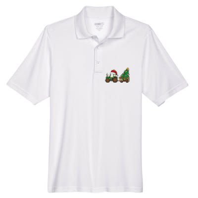 Christmas Farm Tractor Xmas Tree Lights Santa Hat Farmer Men's Origin Performance Pique Polo